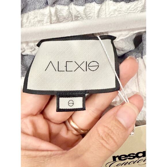 Alexis Striped Off-the-Shoulder Belted Short Romper Gray/White Women's Size S - Picture 4 of 5